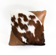 Load image into Gallery viewer, Posh Pillow- Brown and White Cowhide &amp; Leather
